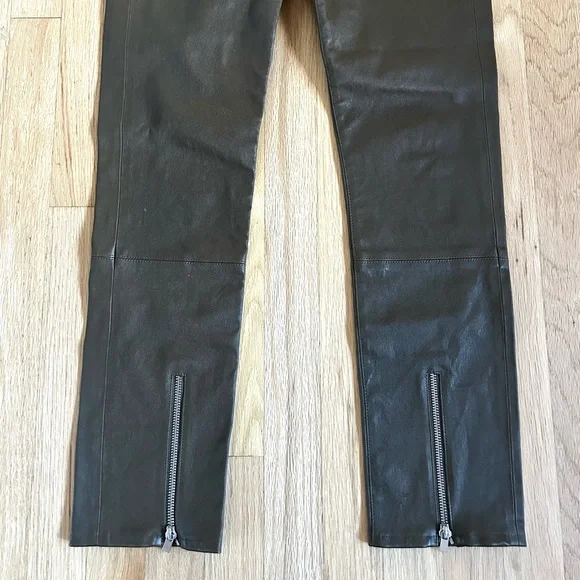 HELMUT LANG lamb leather pants ankle zip slim fit olive green size 6